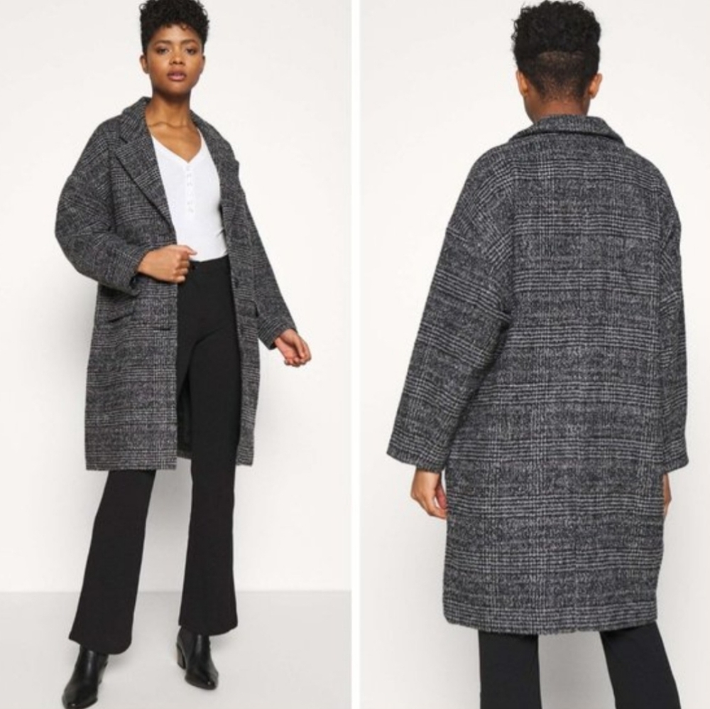 Wool Cocoon Coat Black/Gray Plaid Levi's Size S